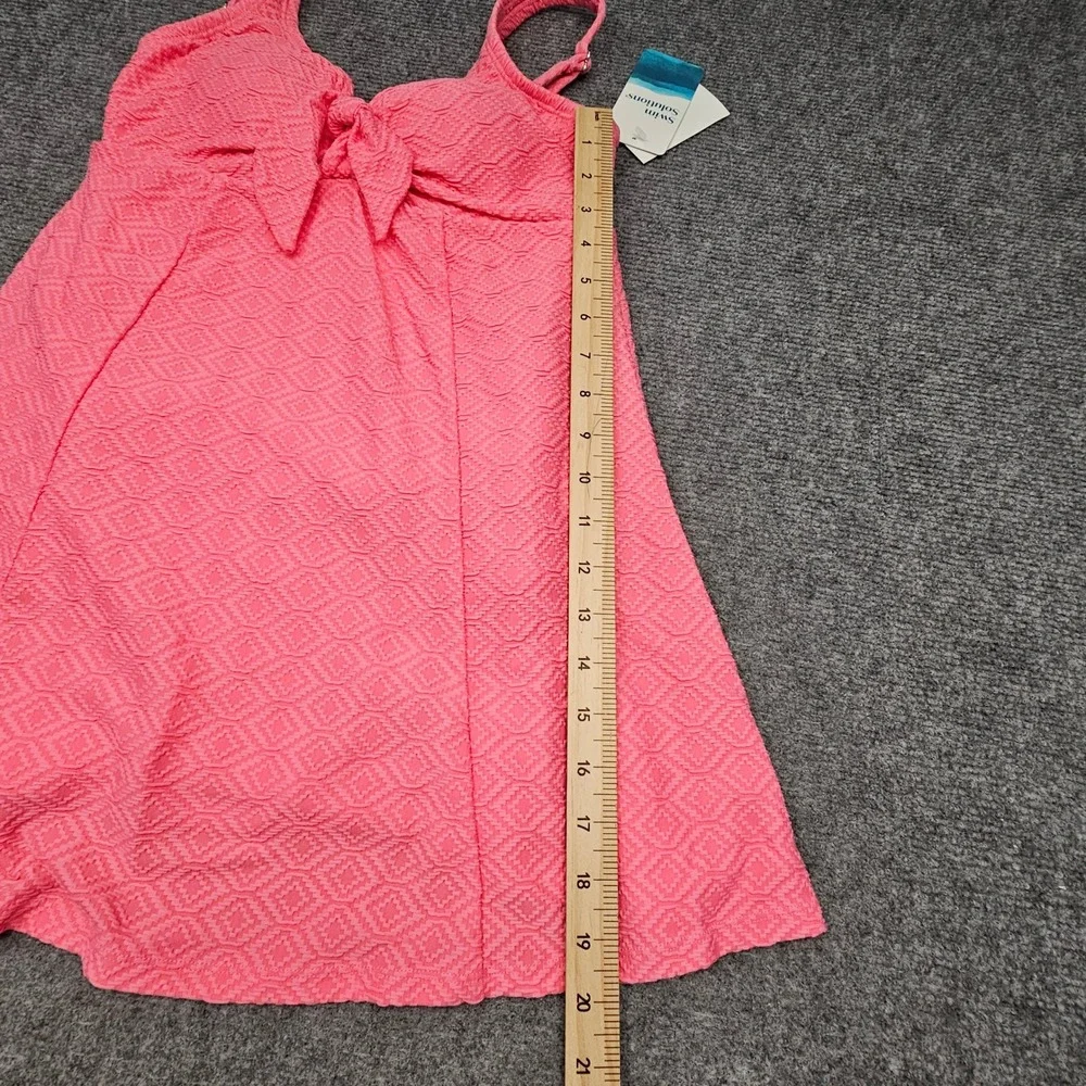 Swim Solutions Swim Dress Womens 8 Guava Pink Bow Front Tummy Control New - Picture 10 of 11